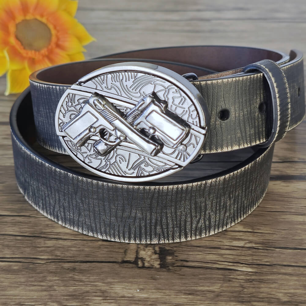 Vintage Embossed Black Leather Belt