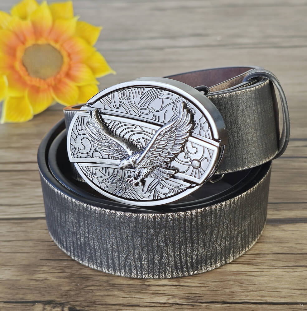 Vintage Embossed Black Leather Belt