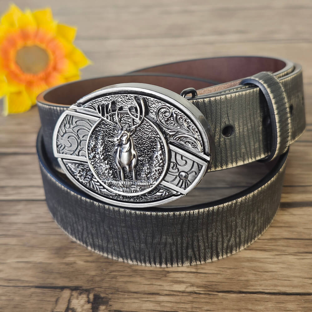 Vintage Embossed Black Leather Belt