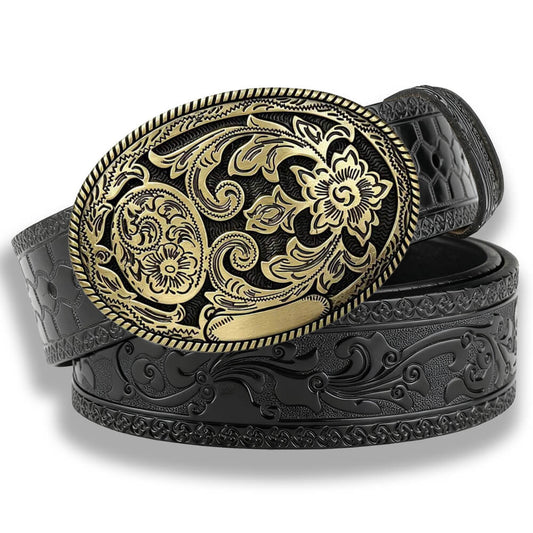 Vintage Floral Engraved Western Embossed Leather Belt