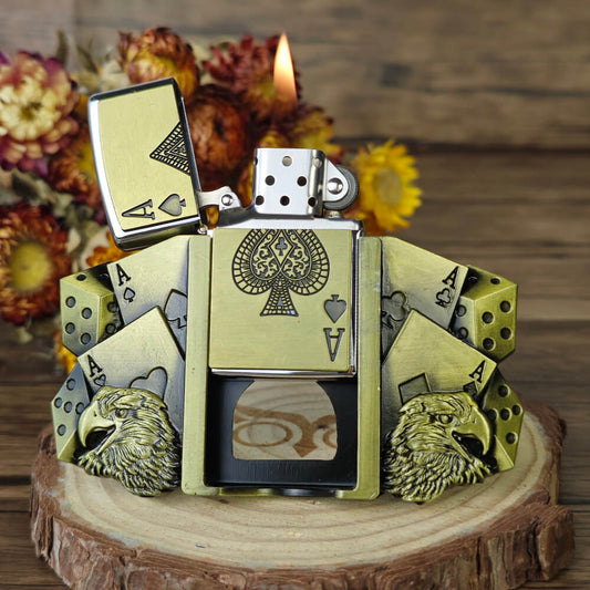 Poker Face Lighter Belt Buckle - Antique Bronze Western Style