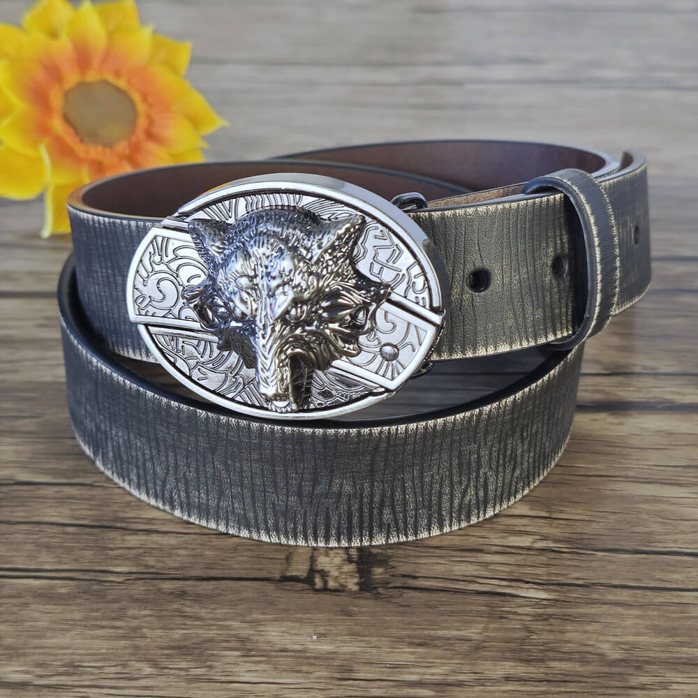 Vintage Embossed Black Leather Belt