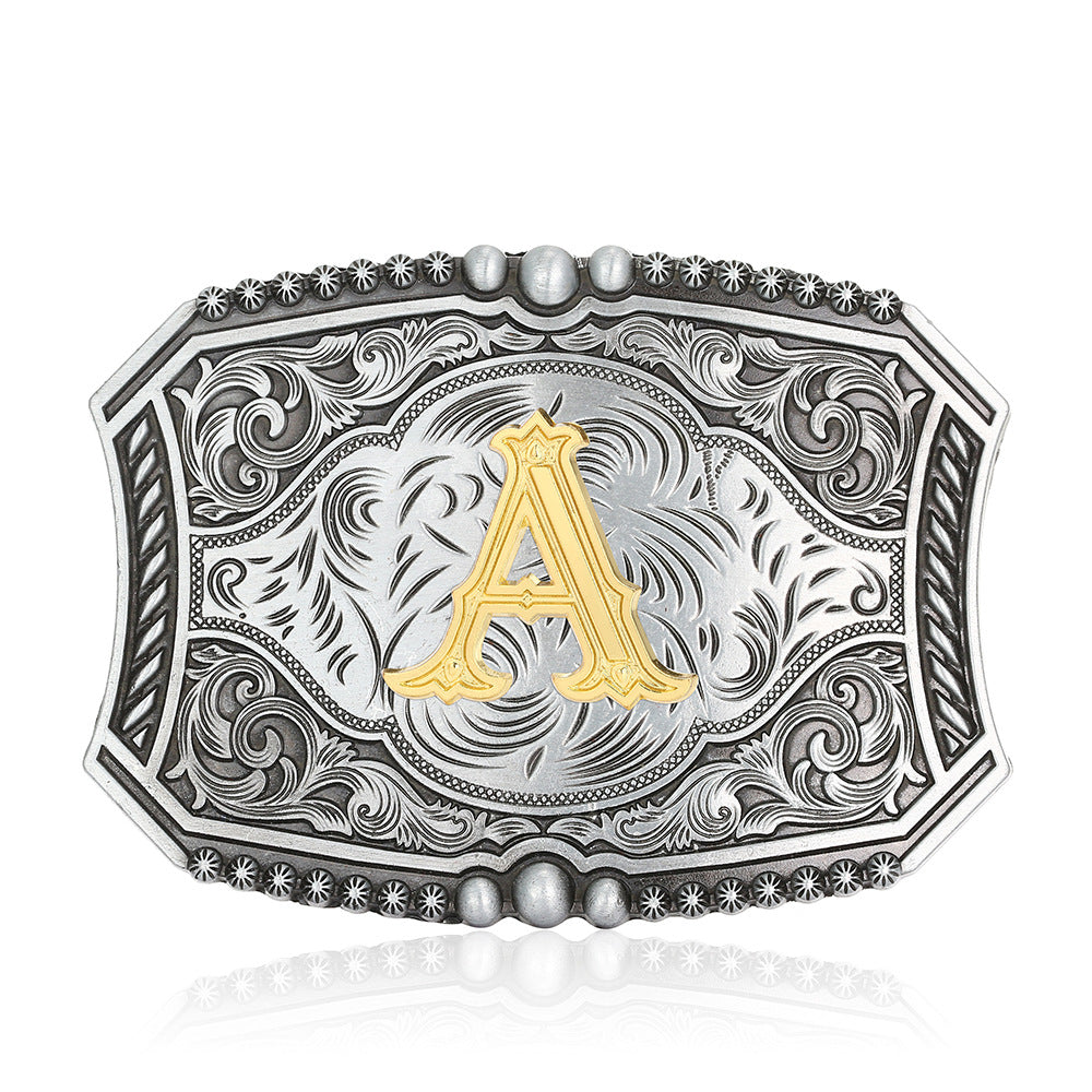 A-Z Retro Lettered Denim Belt Buckle