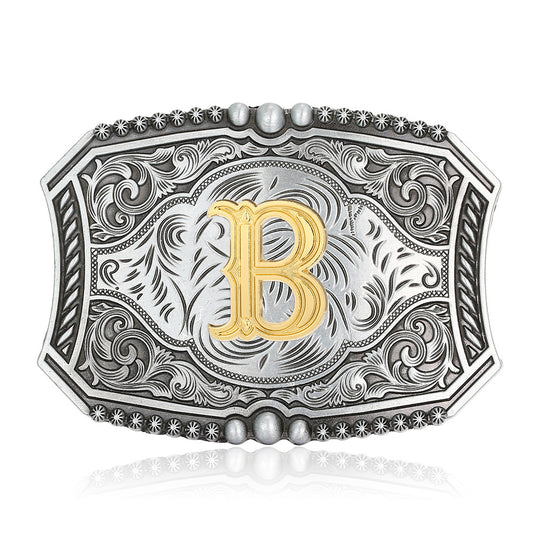 A-Z Retro Lettered Denim Belt Buckle