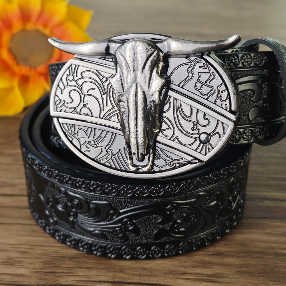 Western Style Black Embossed Belt