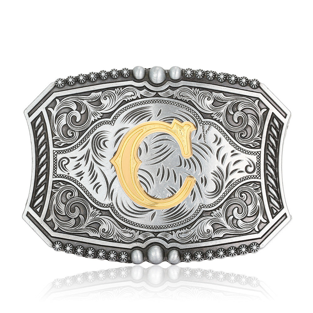 A-Z Retro Lettered Denim Belt Buckle