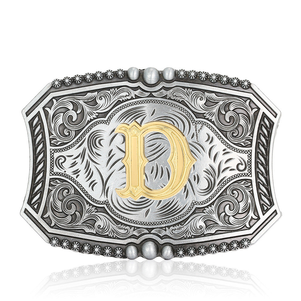 A-Z Retro Lettered Denim Belt Buckle