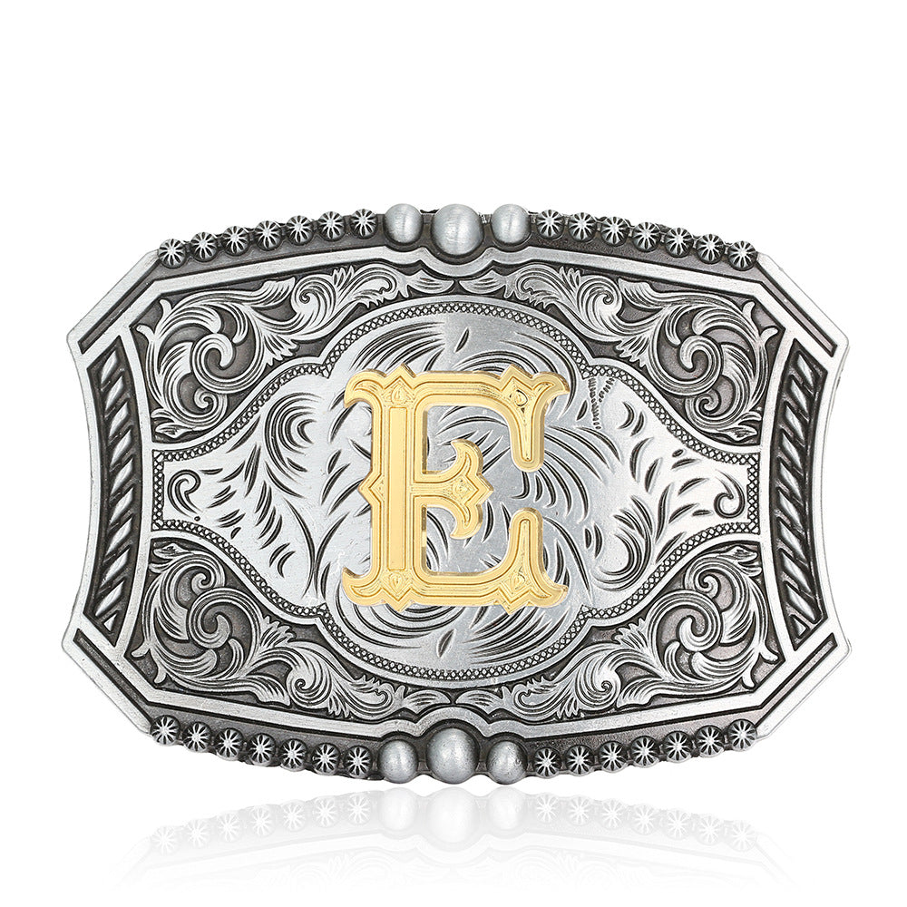 A-Z Retro Lettered Denim Belt Buckle