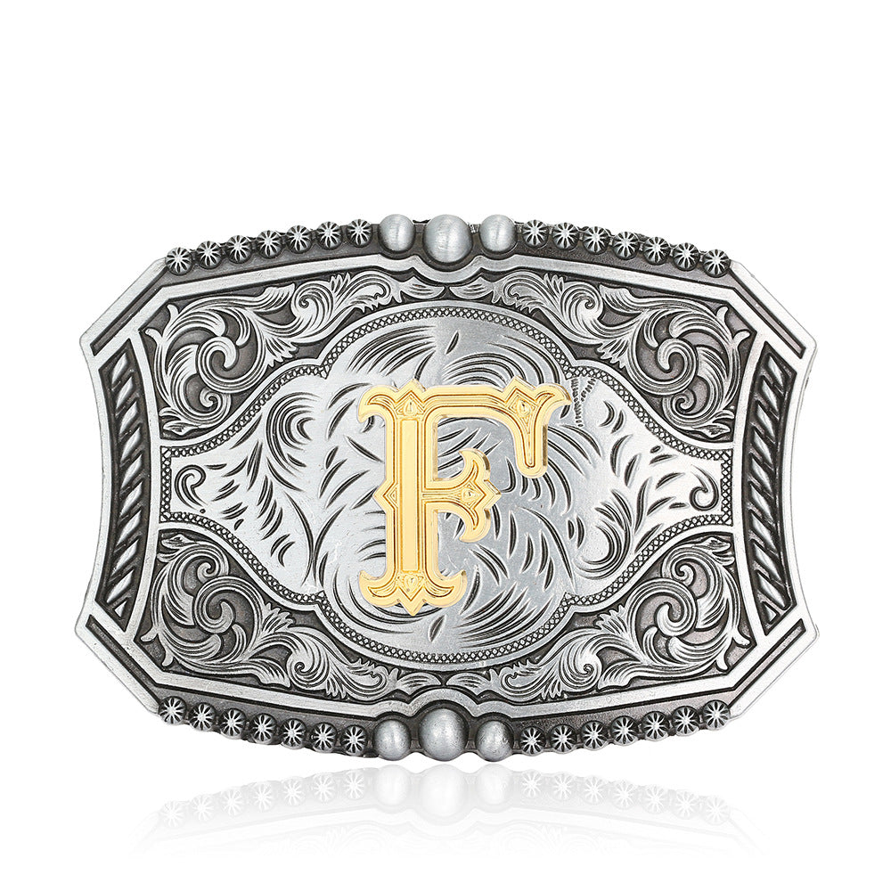 A-Z Retro Lettered Denim Belt Buckle