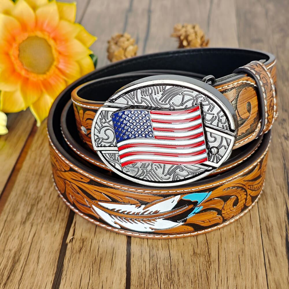 Feather Embossed Belt With Buckle