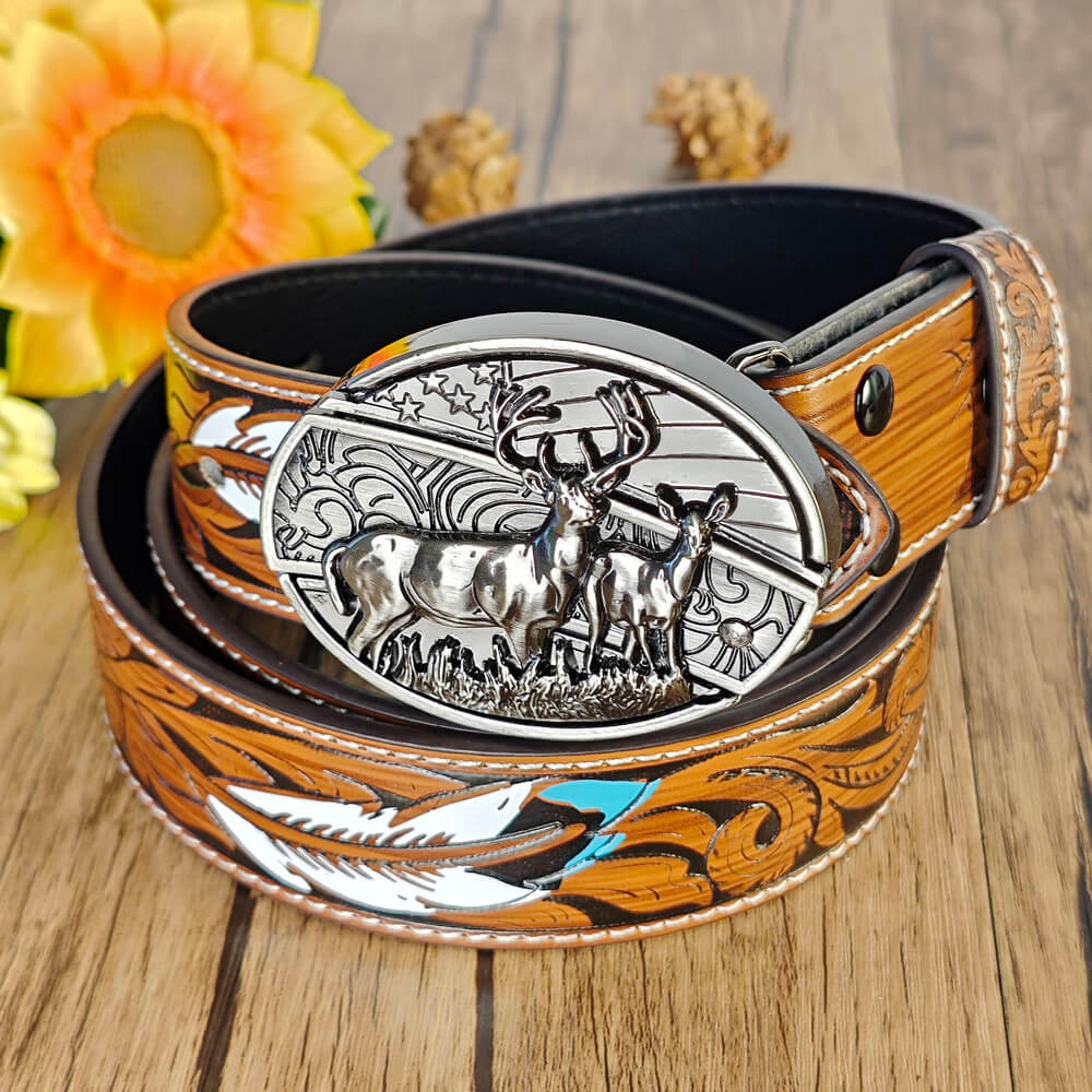 Feather Embossed Belt With Buckle