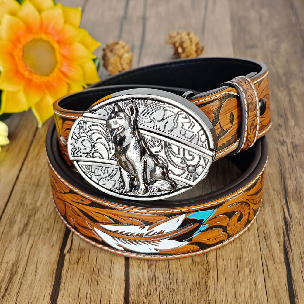 Feather Embossed Belt With Buckle