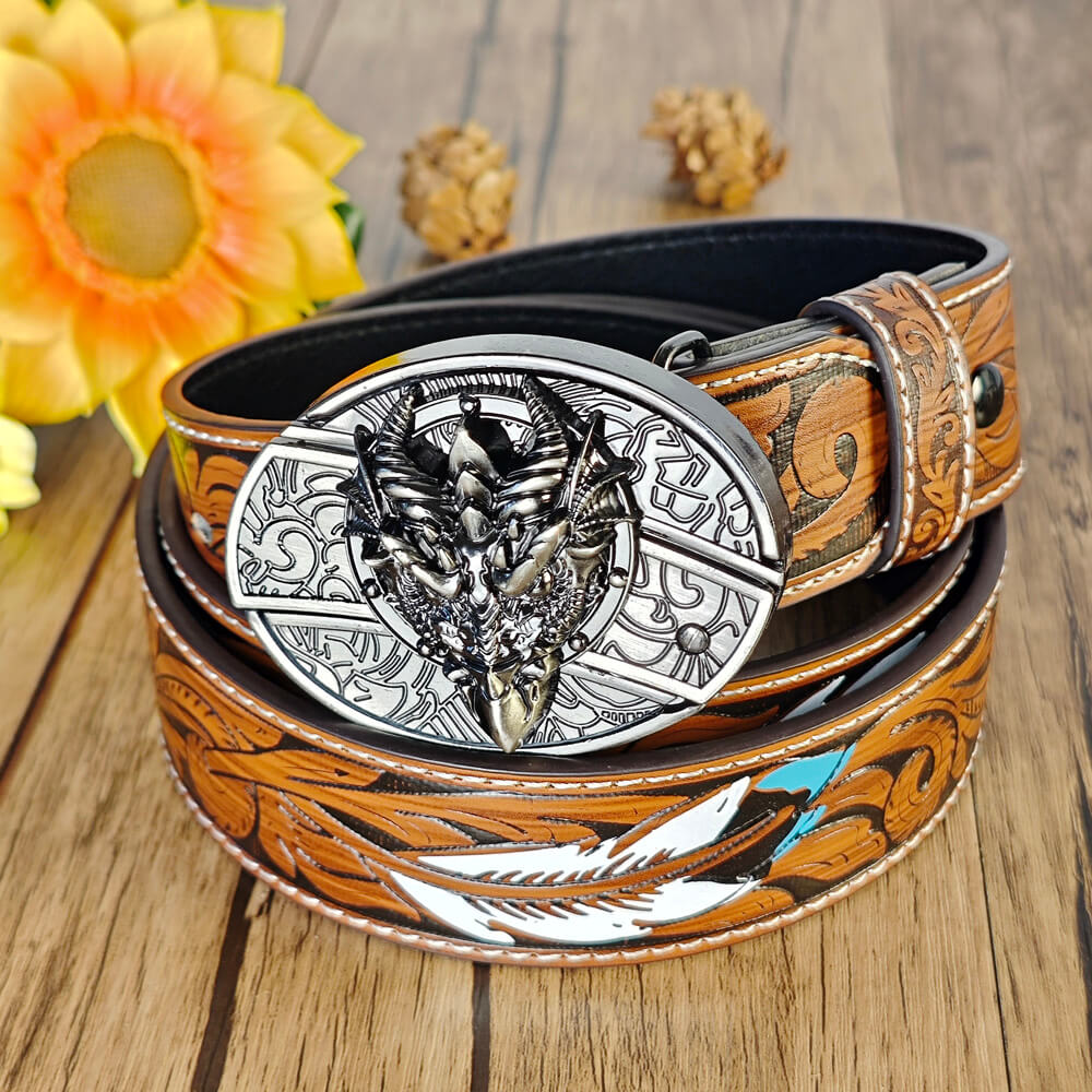 Feather Embossed Belt With Buckle