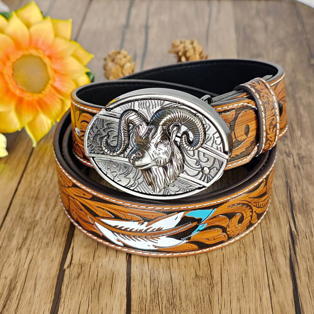 Feather Embossed Belt With Buckle