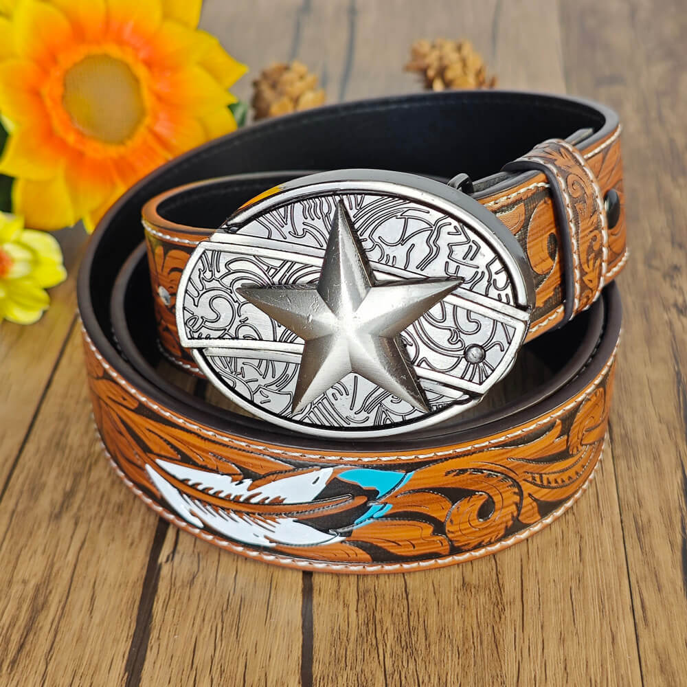 Feather Embossed Belt With Buckle
