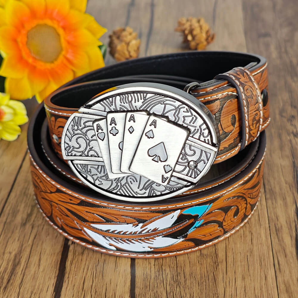 Feather Embossed Belt With Buckle
