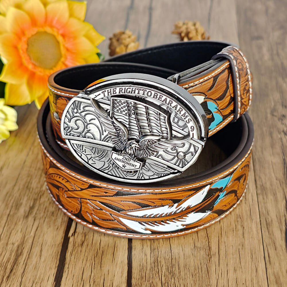 Feather Embossed Belt With Buckle