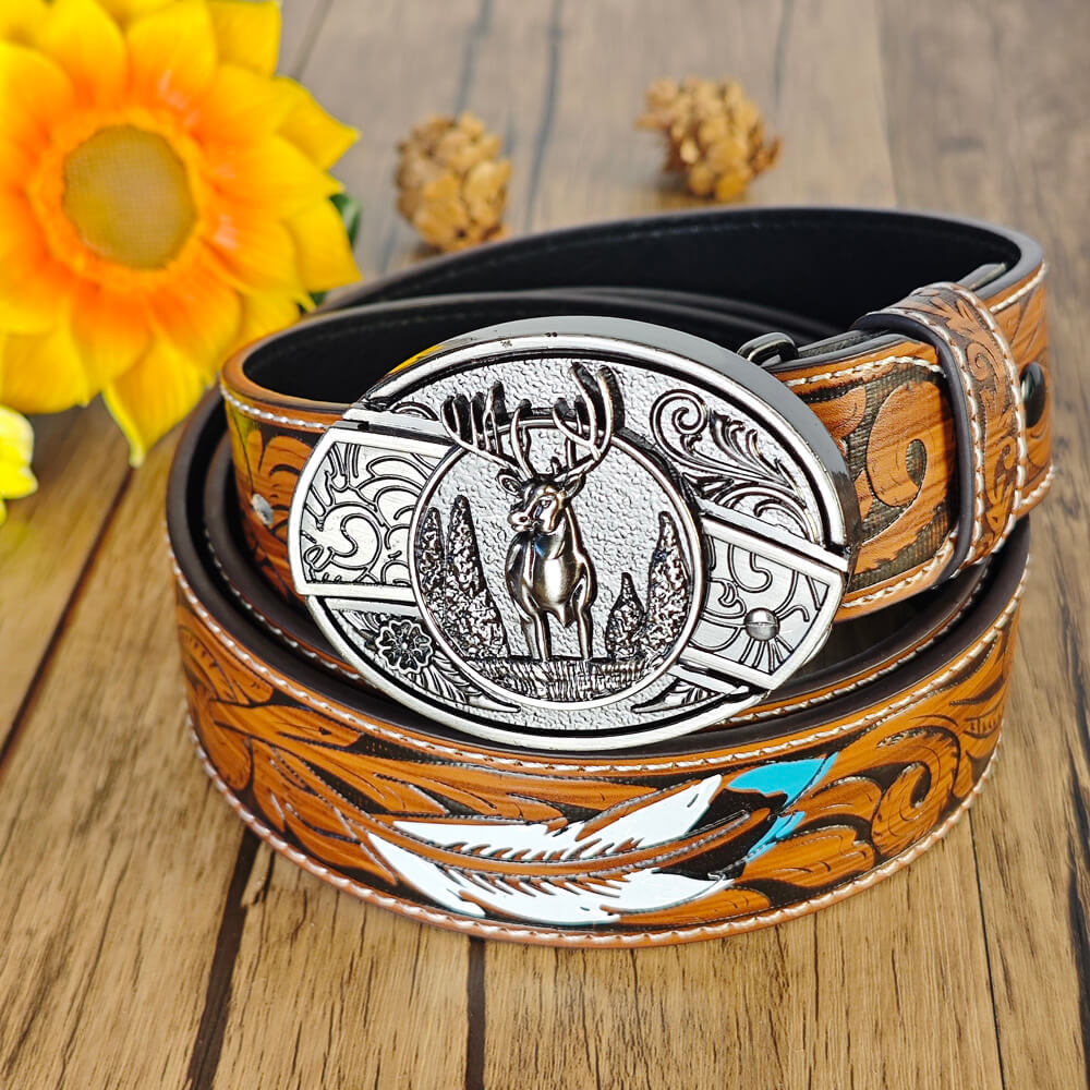 Feather Embossed Belt With Buckle