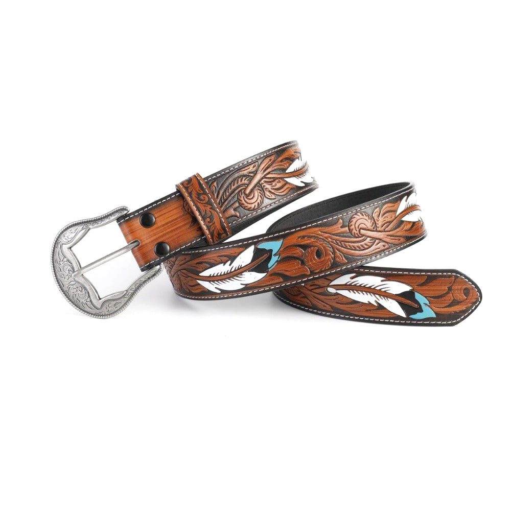 Feather Embossed Belt With Buckle