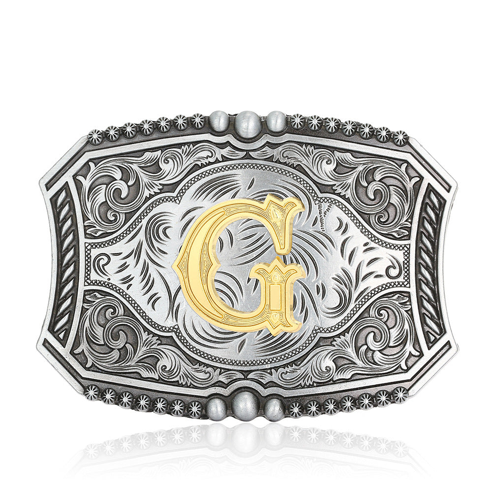 A-Z Retro Lettered Denim Belt Buckle