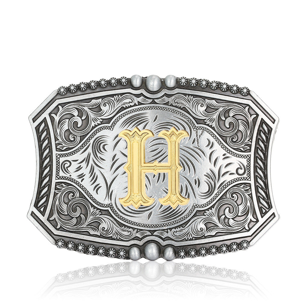 A-Z Retro Lettered Denim Belt Buckle