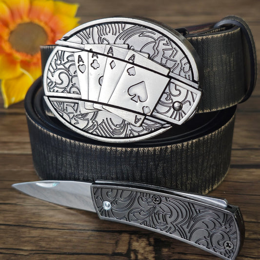 Vintage Embossed Black Leather Belt