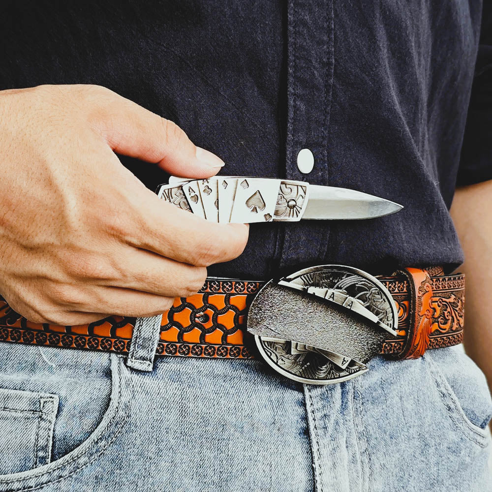Cinturón con relieve naranja occidental y hebilla
