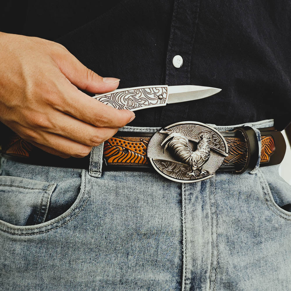 Western Eagle Engraved Leather Belt