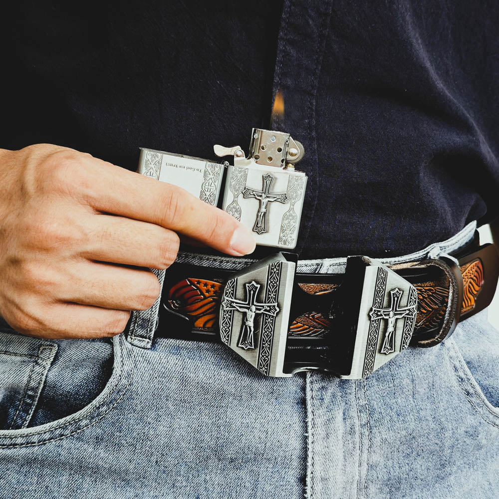 Western Eagle Belt with Cross Lighter Buckle