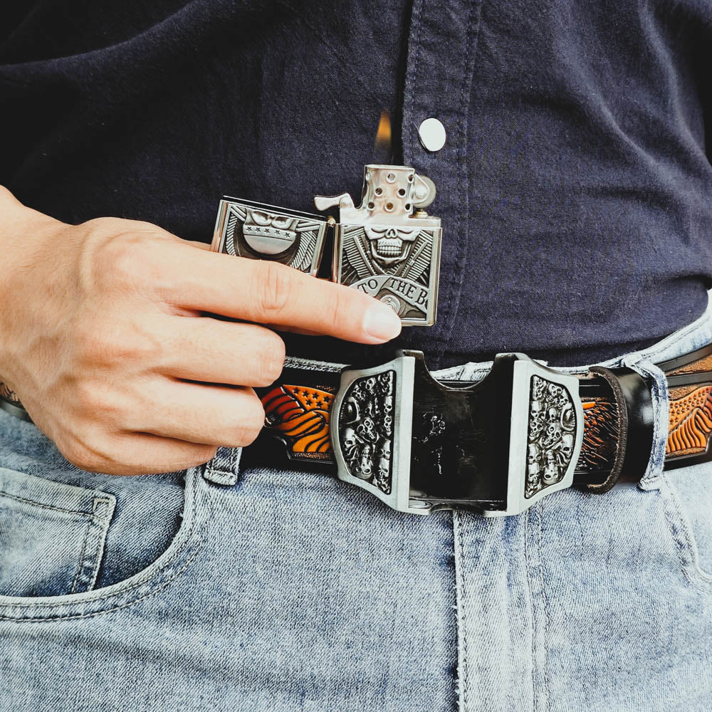 Western Eagle Belt with Skull Lighter Buckle