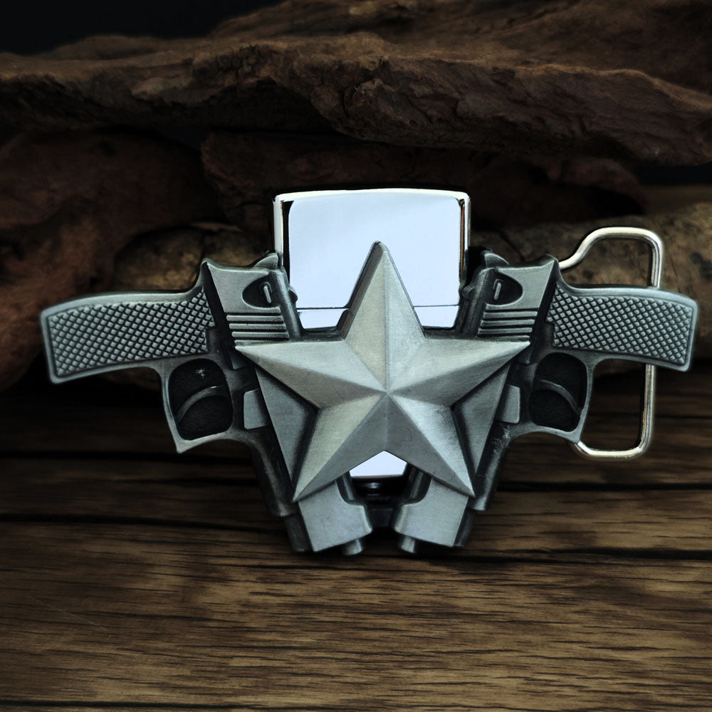 Belt Buckle With Lighter-Double Gun
