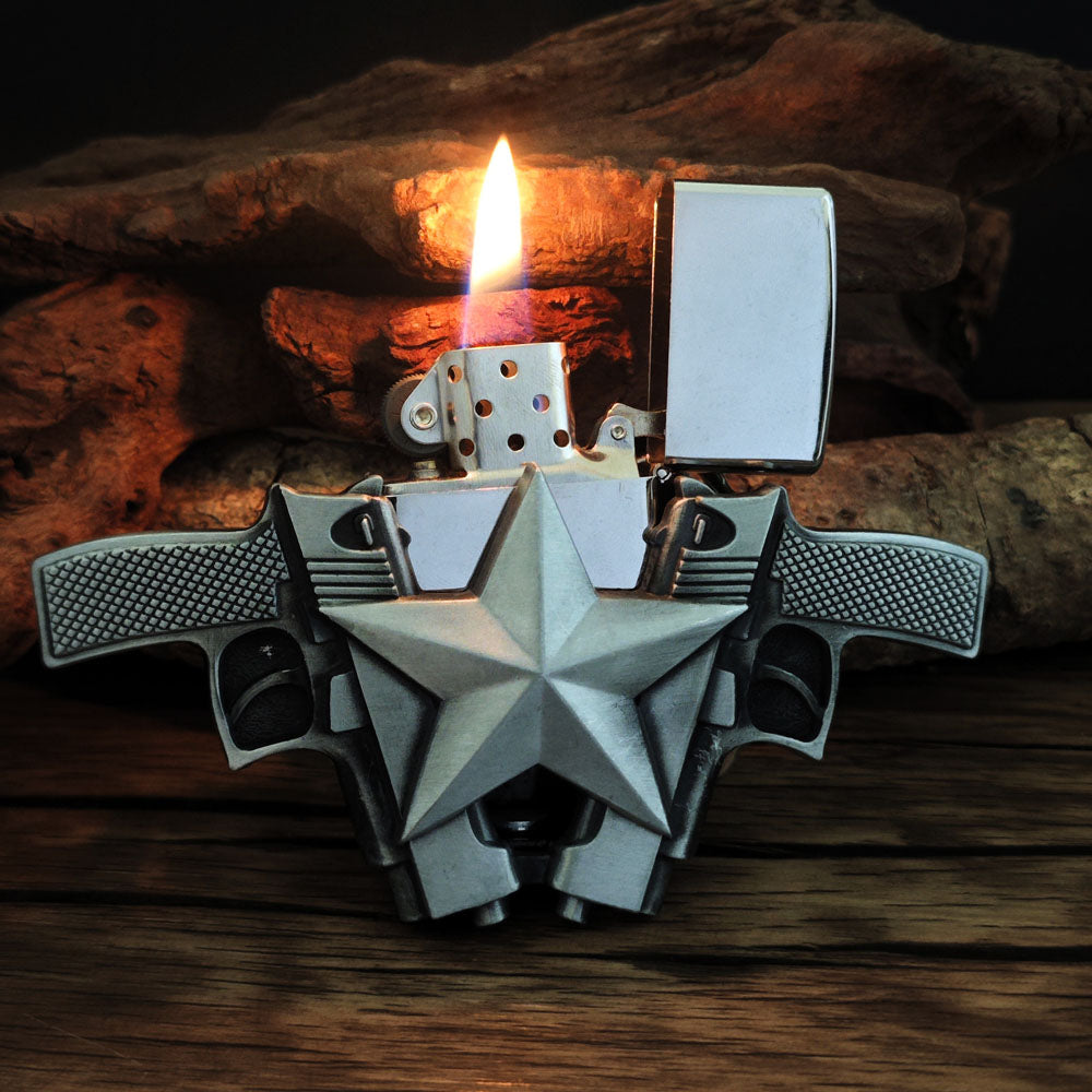 Belt Buckle With Lighter-Double Gun