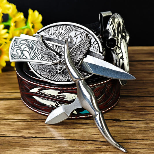 Cinturón estilo western con plumas en relieve