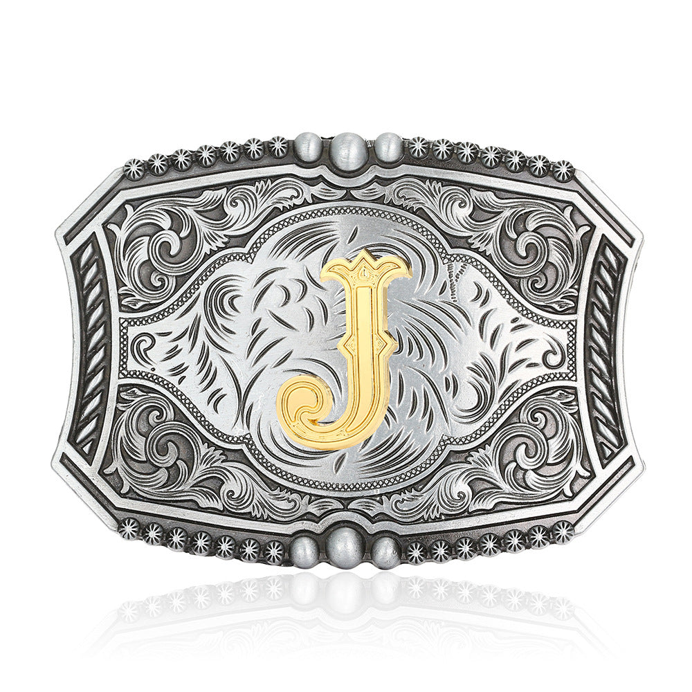 A-Z Retro Lettered Denim Belt Buckle
