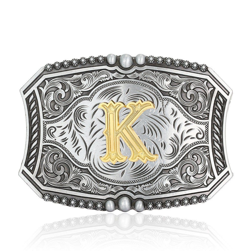 A-Z Retro Lettered Denim Belt Buckle