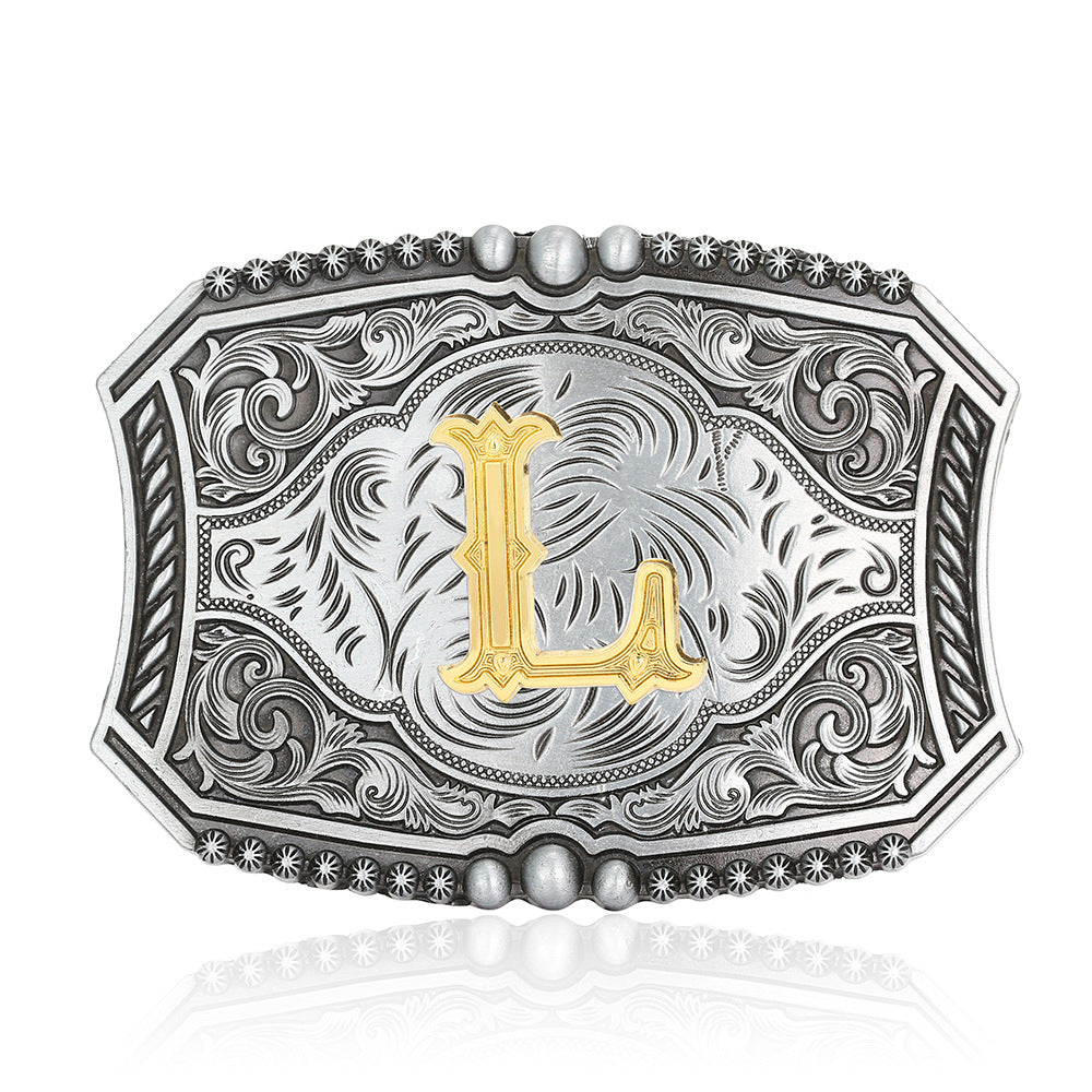 A-Z Retro Lettered Denim Belt Buckle