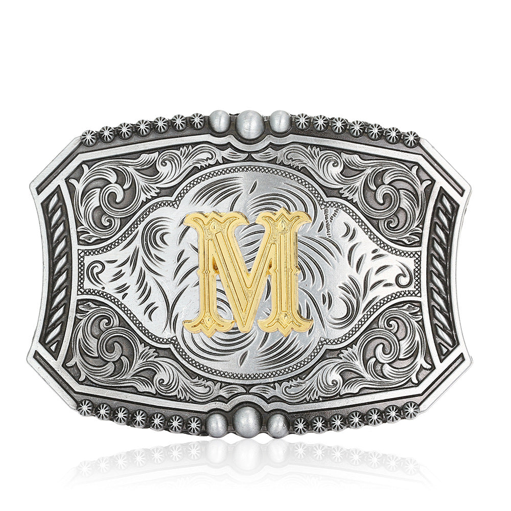 A-Z Retro Lettered Denim Belt Buckle