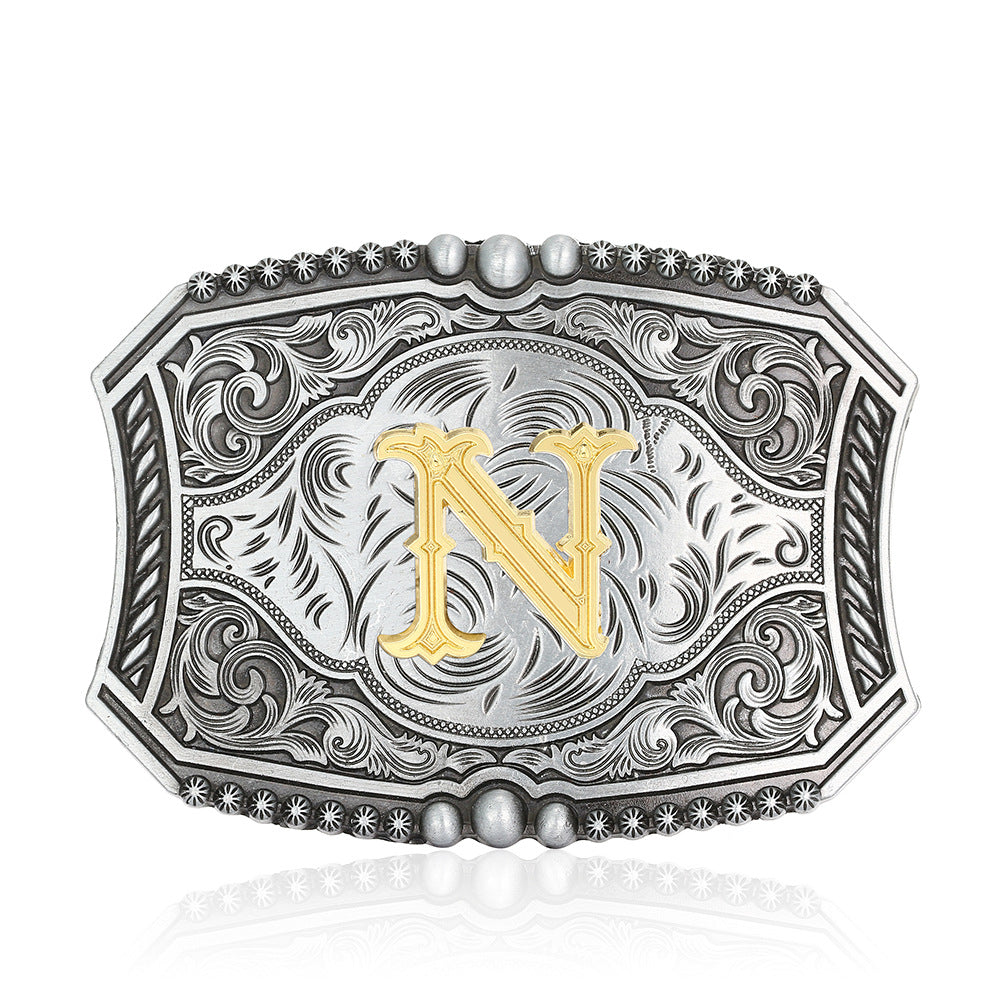 A-Z Retro Lettered Denim Belt Buckle