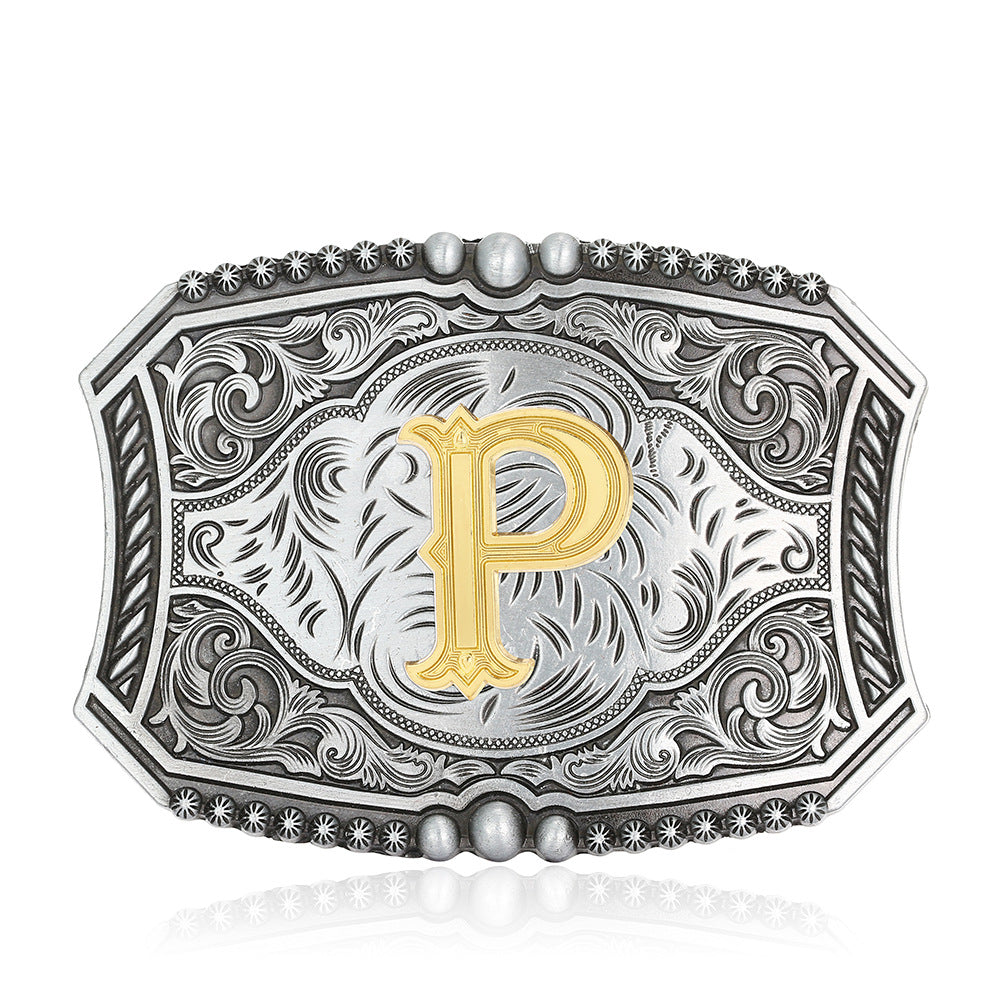 A-Z Retro Lettered Denim Belt Buckle
