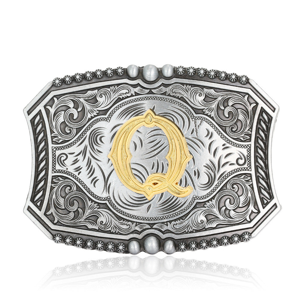 A-Z Retro Lettered Denim Belt Buckle