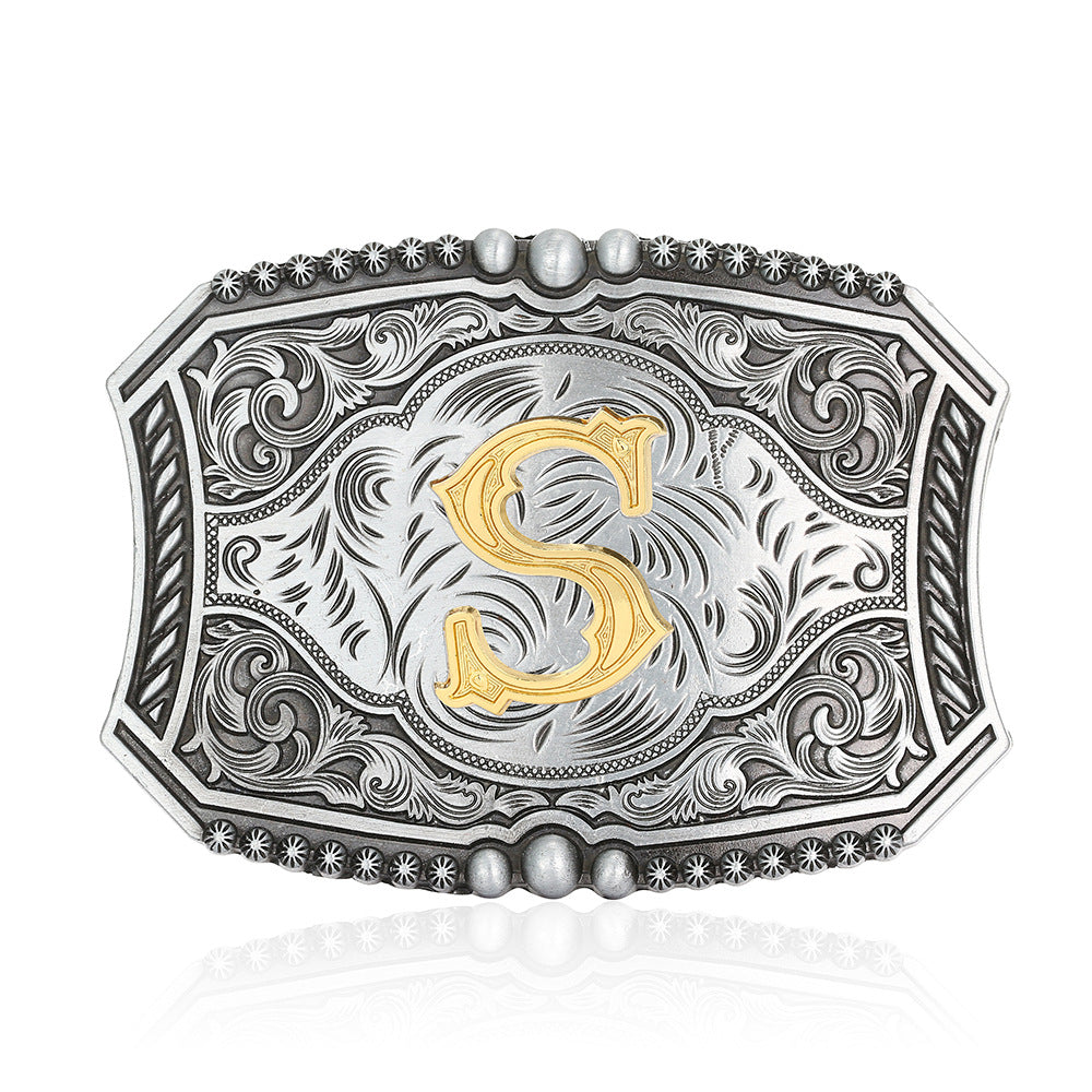 A-Z Retro Lettered Denim Belt Buckle