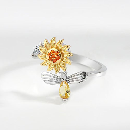 Sunflower-themed decompression ring with open band