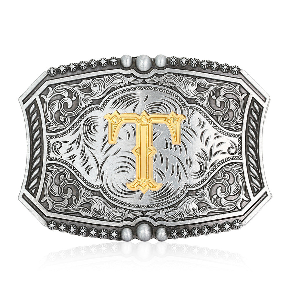A-Z Retro Lettered Denim Belt Buckle