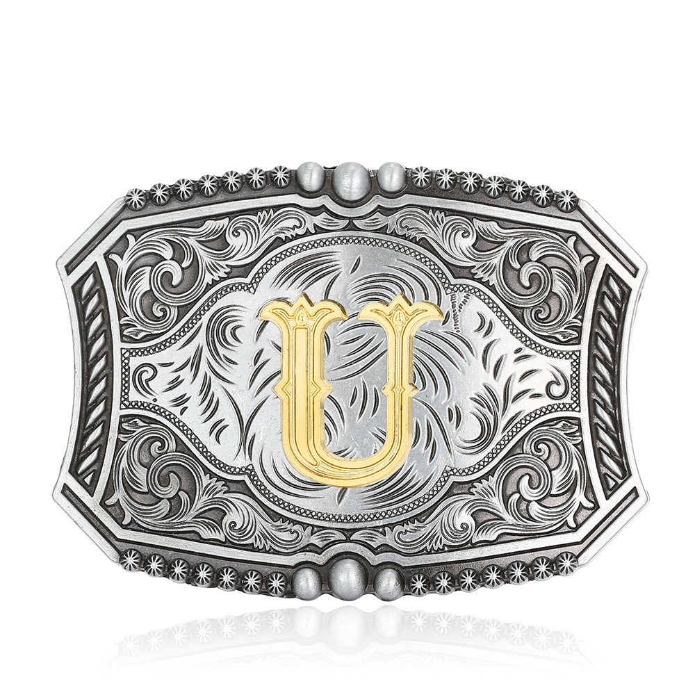 A-Z Retro Lettered Denim Belt Buckle