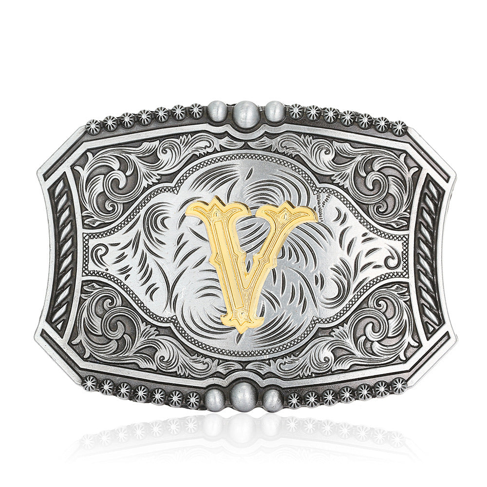 A-Z Retro Lettered Denim Belt Buckle
