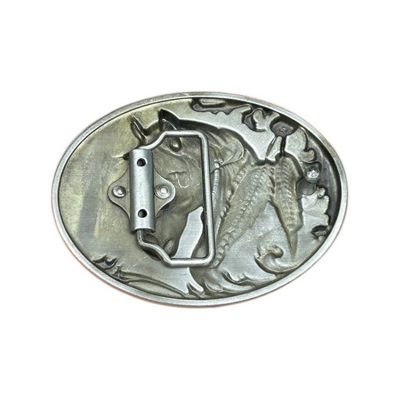 Vintage style belt buckle with horse head pattern, western style
