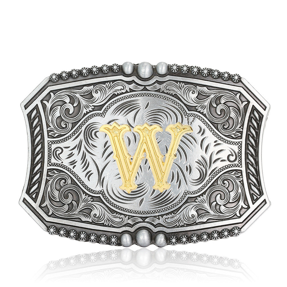 A-Z Retro Lettered Denim Belt Buckle