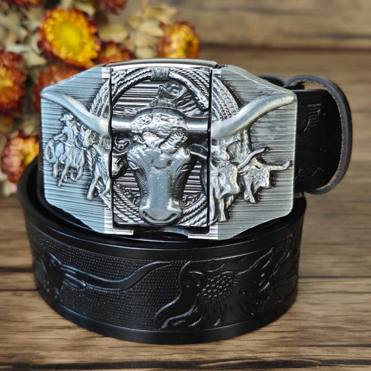 Western Cowboy Black Belt With Bull lighter buckle