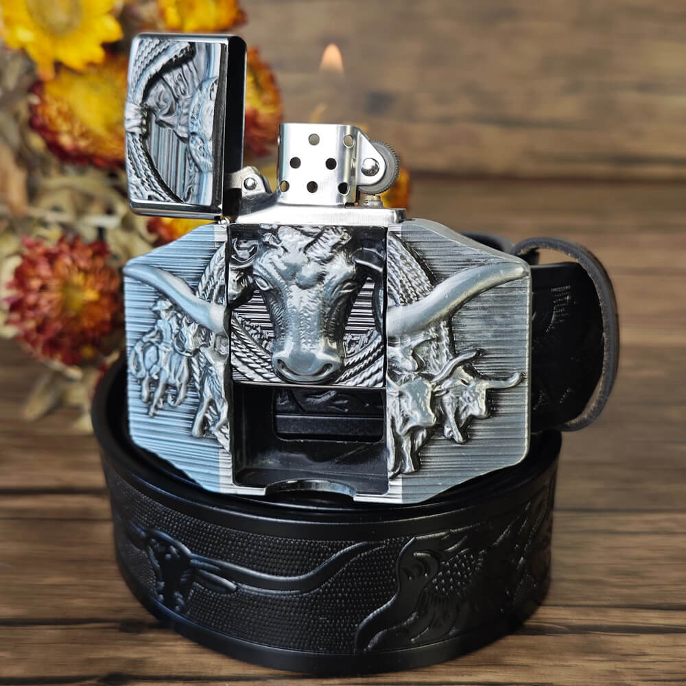 Western Cowboy Black Belt With Bull lighter buckle