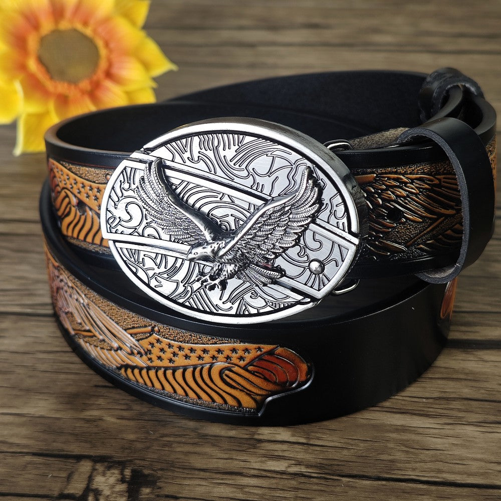Western Eagle Engraved Leather Belt